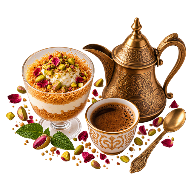 Lebanese coffee and Lebanese sweets on a plate